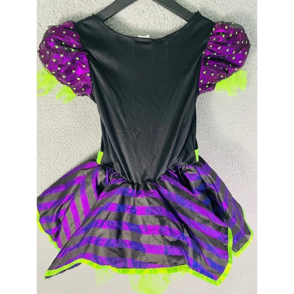 Witch Costume Halloween‎ Dress Girls Size S (6/6X) Purple Black Green Heart Belt